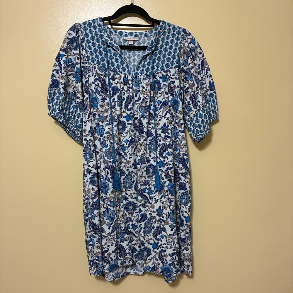 Knox Rose Puff Sleeve A-Line V-Neck Floral Boho Dress Women’s M Blue Cottagecore - Picture 2 of 8